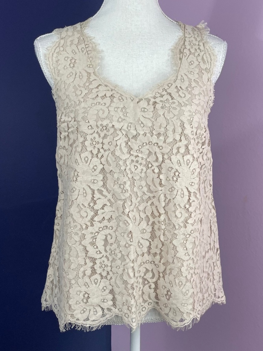 Joie Fairycore Eyelash Lace Tank M Scoop Neck Sleeveless Top Shell Scalloped